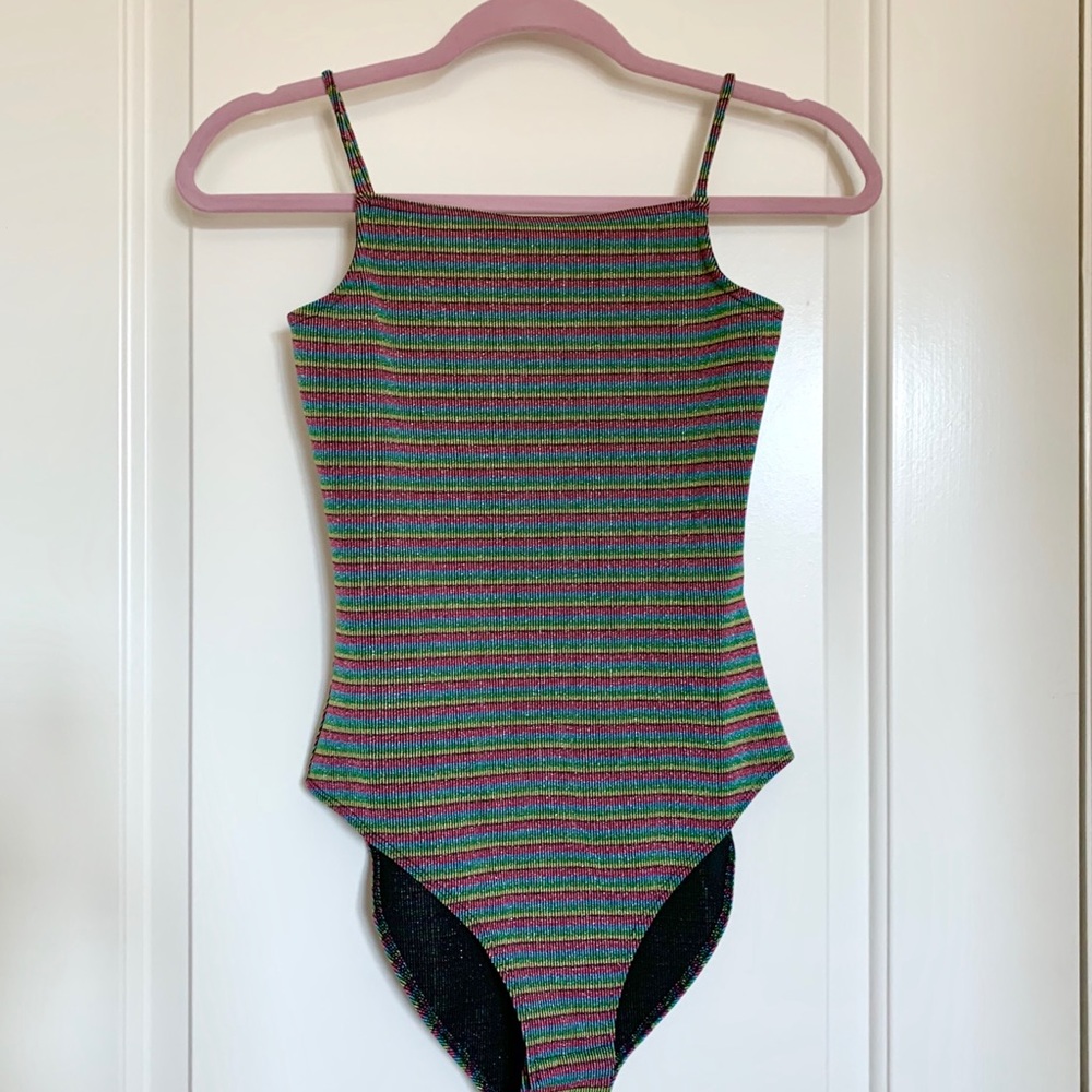 NWT TOPSHOP METALLIC MULTI STRIPED BODYSUIT